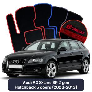 Velour car mats OMEVO for Audi A3 S-Line 8P 2 gen Hatchback 5 doors (2003-2013)
