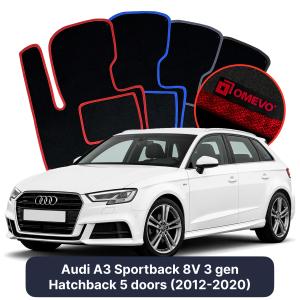 OMEVO Velour Car Mats for Audi A3 Sportback 8V 3 gen Hatchback 5 doors (2012-2020)