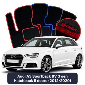 Velour car mats OMEVO for Audi A3 Sportback 8V 3 gen Hatchback 5 doors (2012-2020)