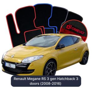 OMEVO Velour Car Mats for Renault Megane RS 3 gen Hatchback 3-door (2008–2016)