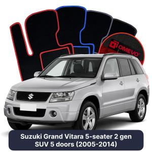 OMEVO Velour Car Mats for Suzuki Grand Vitara 5 Seater 2 gen SUV (2005-2014)
