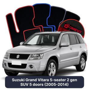 Velour car mats OMEVO for Suzuki Grand Vitara 5 Seater 2 gen SUV (2005-2014)
