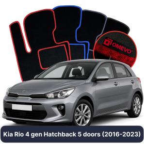 Velour car mats OMEVO for Kia Rio 4 gen Hatchback 5 doors (2016-2023)