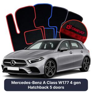 OMEVO Velour Car Mats for Mercedes-Benz A Class W177 4 gen Hatchback 5 doors (2019-2025)