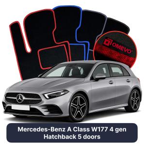 Velour car mats OMEVO for Mercedes-Benz A Class W177 4 gen Hatchback 5 doors (2019-2025)