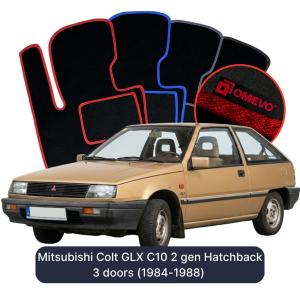 OMEVO Velour Car Mats for Mitsubishi Colt GLX C10 2 gen Hatchback 3 doors (1984-1988)