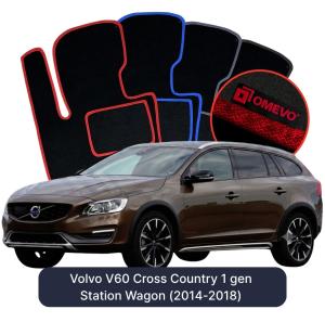 OMEVO Velour Car Mats for Volvo V60 Cross Country  1 gen Station Wagon (2014-2020)