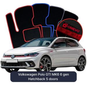 OMEVO Velour Car Mats for Volkswagen Polo GTI MK6 6 gen Hatchback 5 doors (2017-2024)