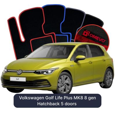 Velour car mats OMEVO for Volkswagen Golf Life Plus MK8 8 gen Hatchback 5 doors (2019-2025)