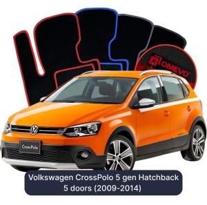 OMEVO Velour Car Mats for Volkswagen CrossPolo 5 gen Hatchback 5 doors (2009-2014)