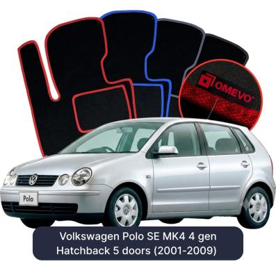 Velour car mats OMEVO for Volkswagen Polo SE MK4 4 gen Hatchback 5 doors (2001-2009)