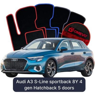 Velour car mats OMEVO for Audi A3 S-Line Sportback 8Y 4 gen Hatchback 5-door (2020–2025)