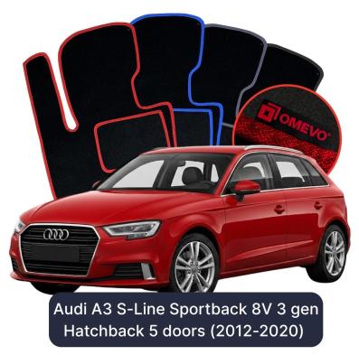 Velour car mats OMEVO for Audi A3 S-Line Sportback 8V 3 gen Hatchback 5 doors (2012-2020)
