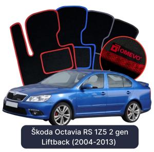 OMEVO Velour Car Mats for Škoda Octavia RS 1Z5 2 gen Liftback (2004-2013)