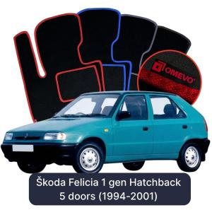 OMEVO Velour Car Mats for Škoda Felicia 1 gen Hatchback 5 doors (1994–2001)