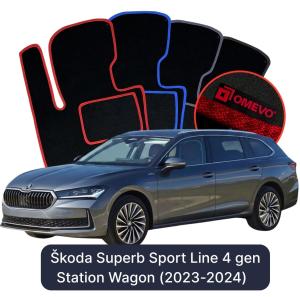 OMEVO Velour Car Mats for Škoda Superb Sport Line 4 gen Kombi (2023-2024)
