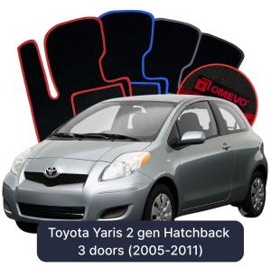 OMEVO Velour Car Mats for Toyota Yaris 2 gen Hatchback 3-door (2005–2011)