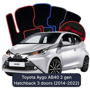 OMEVO Velour Car Mats for Toyota Aygo AB40 2 gen Hatchback 3 doors (2014–2022)