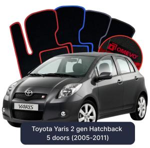 OMEVO Velour Car Mats for Toyota Yaris 2 gen Hatchback 5 doors (2005-2011)