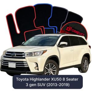 OMEVO Velour Car Mats for Toyota Highlander XU50 8 Seater 3 gen SUV (2013-2019)