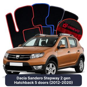OMEVO Velour Car Mats for Dacia Sandero Stepway 2 gen Hatchback 5 doors (2012-2020)
