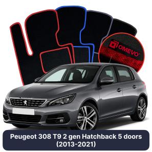 Velour car mats OMEVO for Peugeot 308 T9 2 gen Hatchback 5 doors (2013-2021)