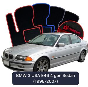 OMEVO Velour Car Mats for BMW 3 USA E46 4 gen Sedan (1998-2007)