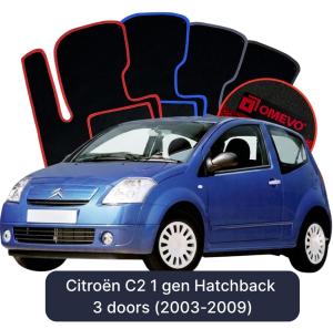 OMEVO Velour Car Mats for Citroën C2 1 gen Hatchback 3 doors (2003-2009)