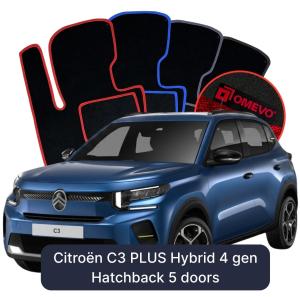 OMEVO Velour Car Mats for Citroën C3 PLUS Hybrid 4 gen Hatchback 5 doors (2024-2025)