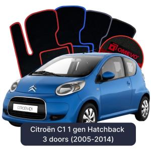 OMEVO Velour Car Mats for Citroën C1 1 gen Hatchback 3 doors (2005-2014)