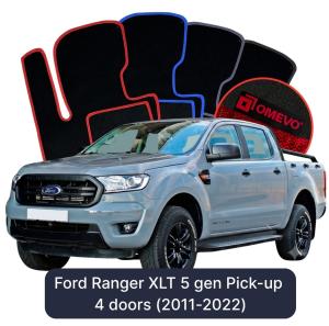 OMEVO Velour Car Mats for Ford Ranger XLT 5 gen Pick-up 4 doors (2011-2022)