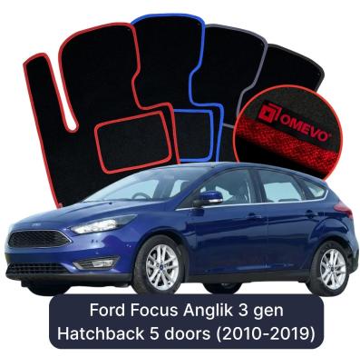 Velour car mats OMEVO for Ford Focus UK Version 3 gen Hatchback 5 door (2010-2019)