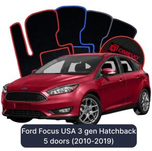 OMEVO Velour Car Mats for Ford Focus USA 3 gen Hatchback 5 doors (2010-2019)