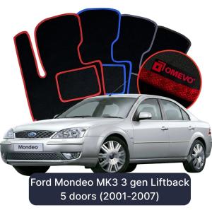 OMEVO Velour Car Mats for Ford Mondeo MK3 3 gen Liftback 5 doors (2001-2007)
