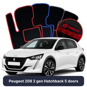 OMEVO Velour Car Mats for Peugeot 208 2 gen Hatchback 5 doors (2019-2025)
