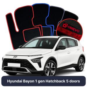 Velour car mats OMEVO for Hyundai Bayon 1 gen Hatchback 5 doors (2022-2025)