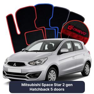OMEVO Velour Car Mats for Mitsubishi Space Star 2 gen Hatchback 5 doors (2012-2025)