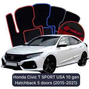 OMEVO Velour Car Mats for Honda Civic T SPORT USA version 10 gen Hatchback 5 doors (2015-2021)