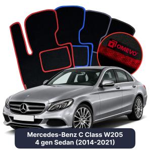Velour car mats OMEVO for Mercedes-Benz C Class W205 4 gen Sedan (2014-2021)