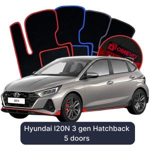 OMEVO Velour Car Mats for Hyundai I20N 3 gen Hatchback 5 doors (2020-2025)