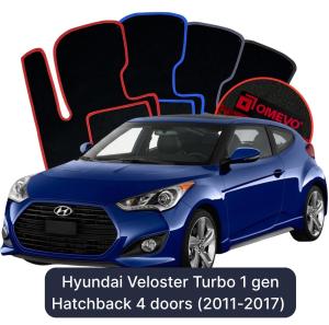 OMEVO Velour Car Mats for Hyundai Veloster Turbo 1 gen Hatchback 4 doors (2011-2017)