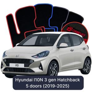 OMEVO Velour Car Mats for Hyundai I10N 3 gen Hatchback 5 doors (2019-2025)