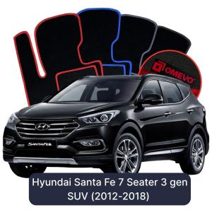 OMEVO Velour Car Mats for Hyundai Santa Fe 7 Seater 3 gen SUV (2012-2018)
