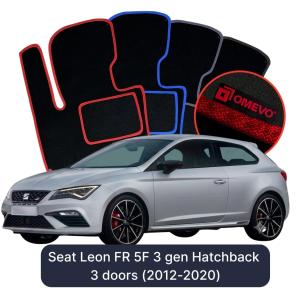 OMEVO Velour Car Mats for Seat Leon FR 5F 3 gen Hatchback 3 doors (2012-2020)