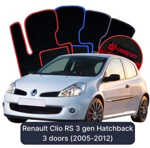 OMEVO Velour Car Mats for Renault Clio RS 3 gen Hatchback 3 doors (2005-2012)