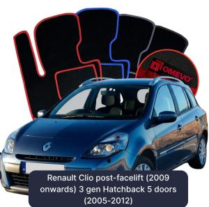 OMEVO Velour Car Mats for Renault Clio facelifted version (from 2009) 3 gen Hatchback 5 doors (2005-2012)