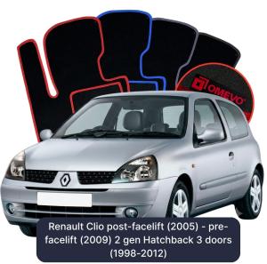 OMEVO Velour Car Mats for Renault Clio facelifted version(2005) - pre-facelift (before 2009) 2 gen Hatchback 3 doors (1998-2012)