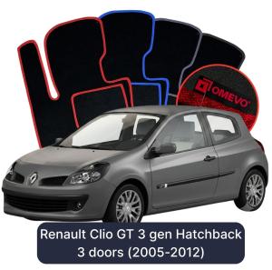 OMEVO Velour Car Mats for Renault Clio GT 3 gen Hatchback 3-door (2005-2012)