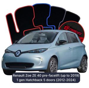 OMEVO Velour Car Mats for Renault Zoe ZE 40 1 gen Hatchback 5 doors pre-facelifting (until 2019) (2012-2024)