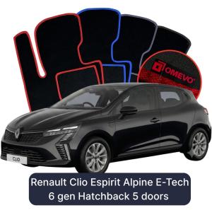 OMEVO Velour Car Mats for Renault Clio Espirit Alpine E-Tech 6 gen Hatchback 5 doors (2025-2026)